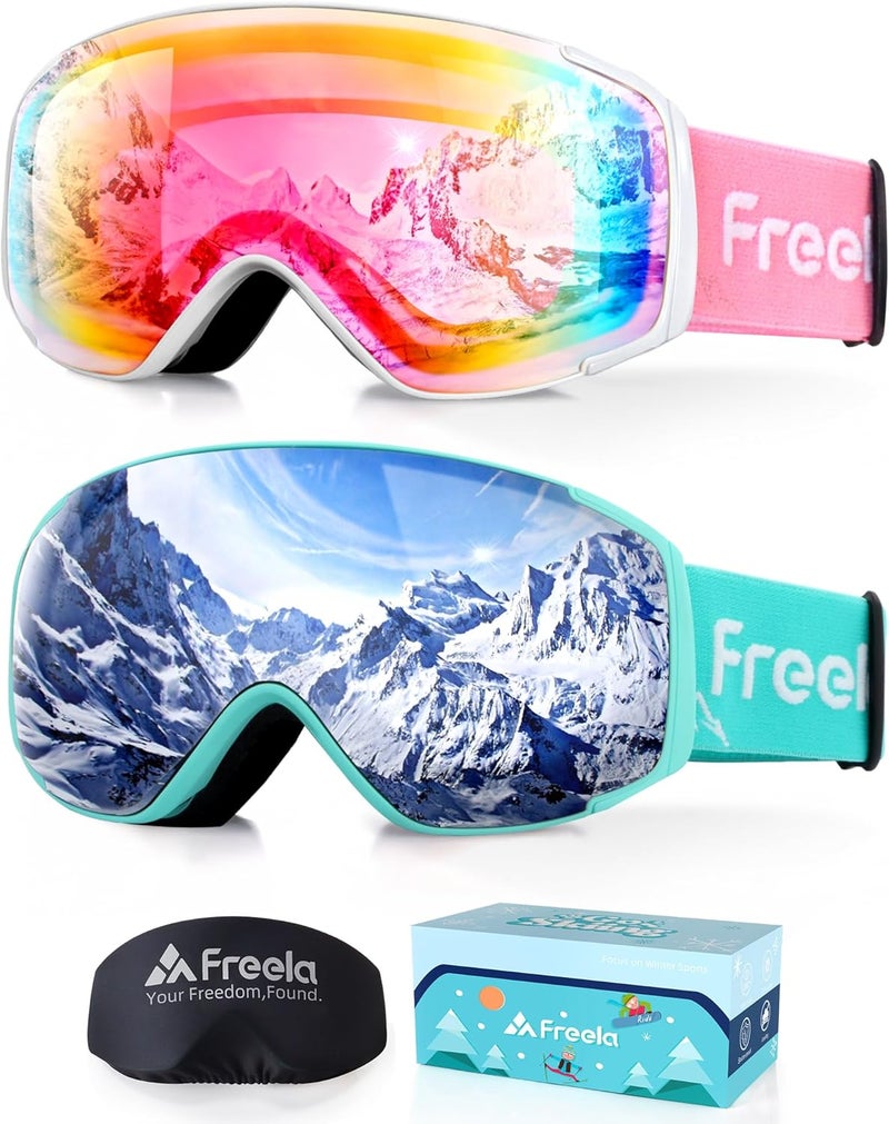 Freela Kids Ski Snowboard Goggles for Toddler(3-14) Youth Anti Fog Anti UV Goggles Girls Boys Snow Skiing Equipment - Image 1